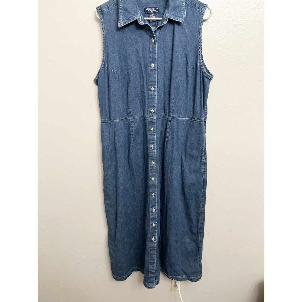 Vintage Eddie Bauer Denim Maxi Shirt Dress Size 18 Prairie Western Cottage Y2K - Picture 2 of 6